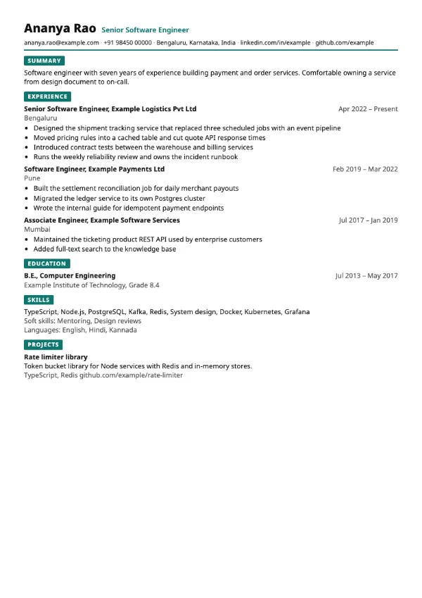 Brief resume template preview: single-column layout