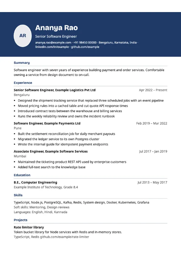 Executive resume template preview: single-column layout with a photo area