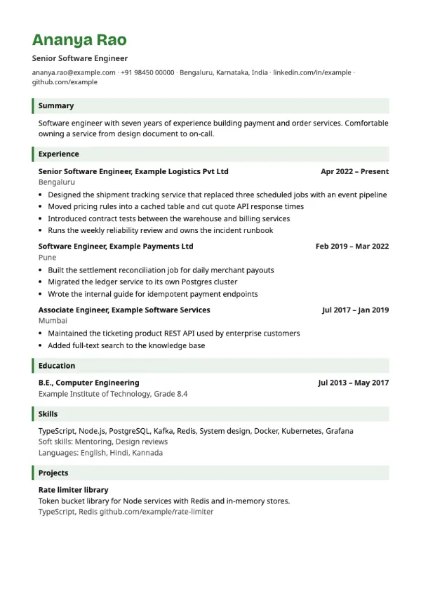 Groundwork resume template preview: single-column layout
