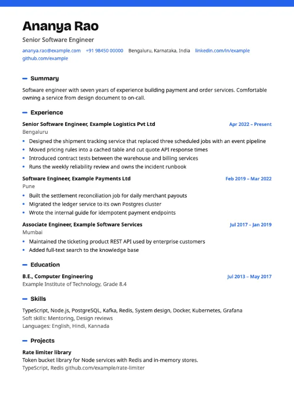 Northline resume template preview: single-column layout