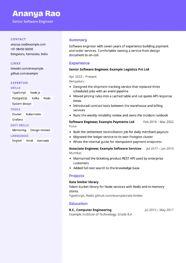 Spectrum resume template preview: two-column layout